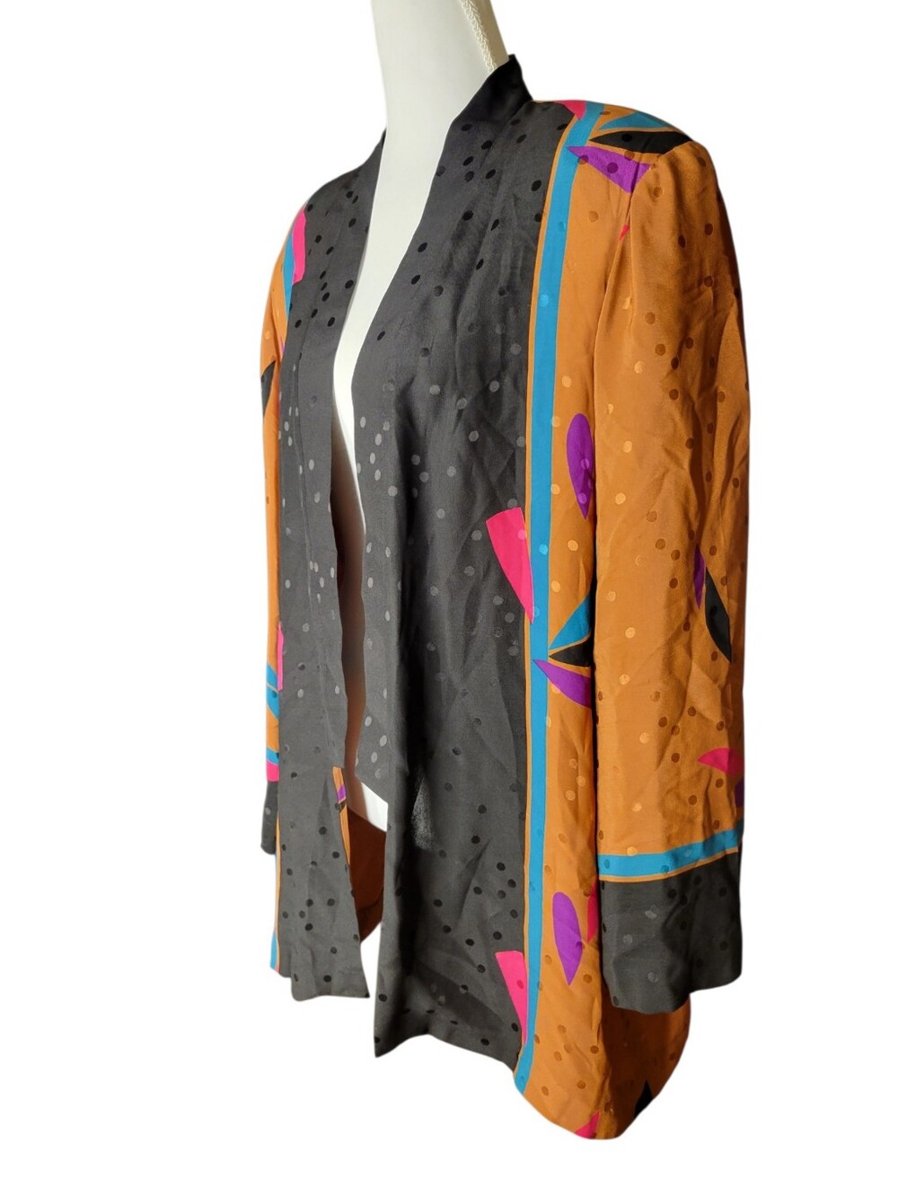 Vintage Hanae Mori 100% Silk Gold Black Statement Jacket - Picture 5 of 8